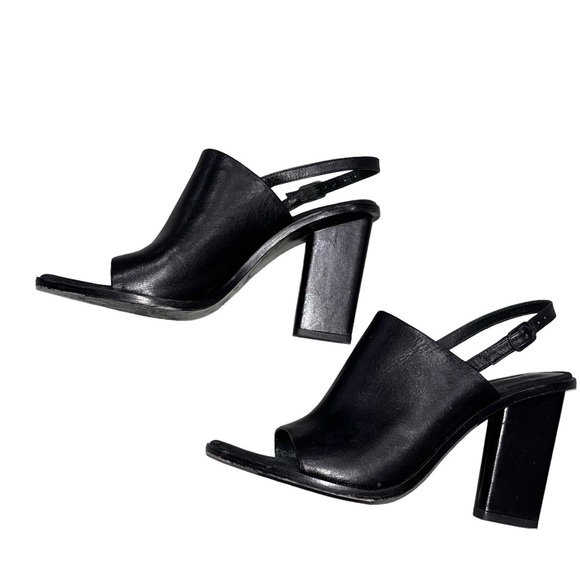 Alexander Wang Black Leather Cole Peep Toe Slingback Mule Sandals - Picture 2 of 8